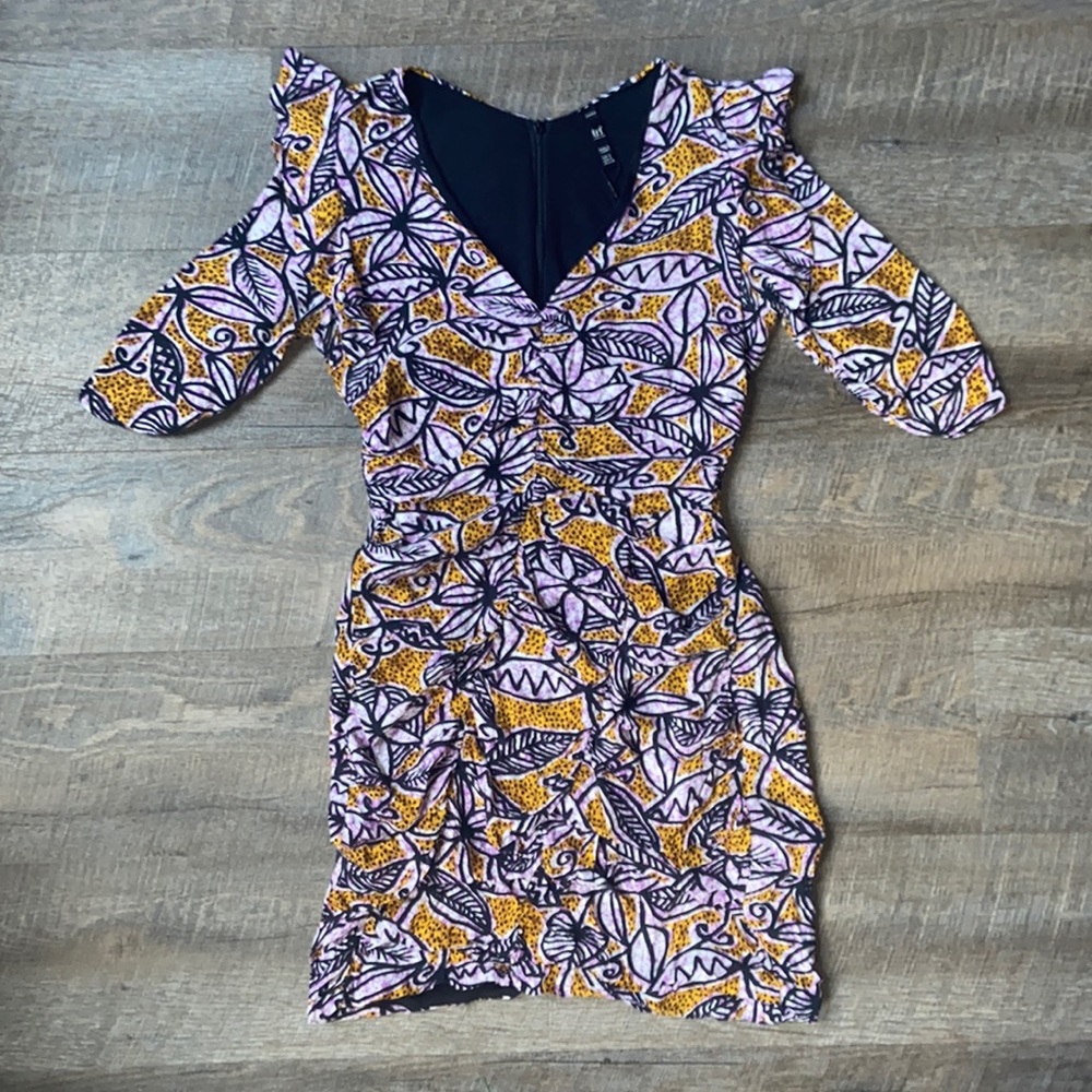 Zara Trf Gathered Purple Yellow Dress with Ruffles